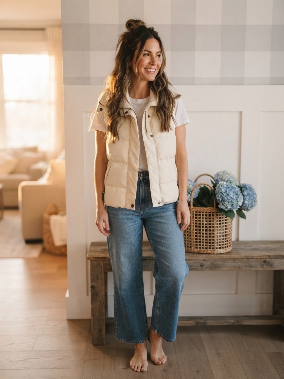 UGG Ivory Quilted Down Vest Small